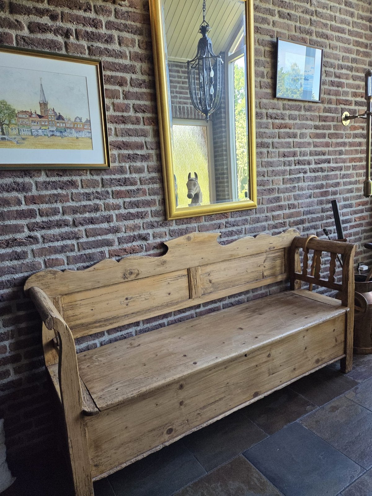 Spiegel - goud, Huis en Inrichting, Woonaccessoires | Spiegels, Ophalen, 100 tot 150 cm, Zo goed als nieuw, Rechthoekig