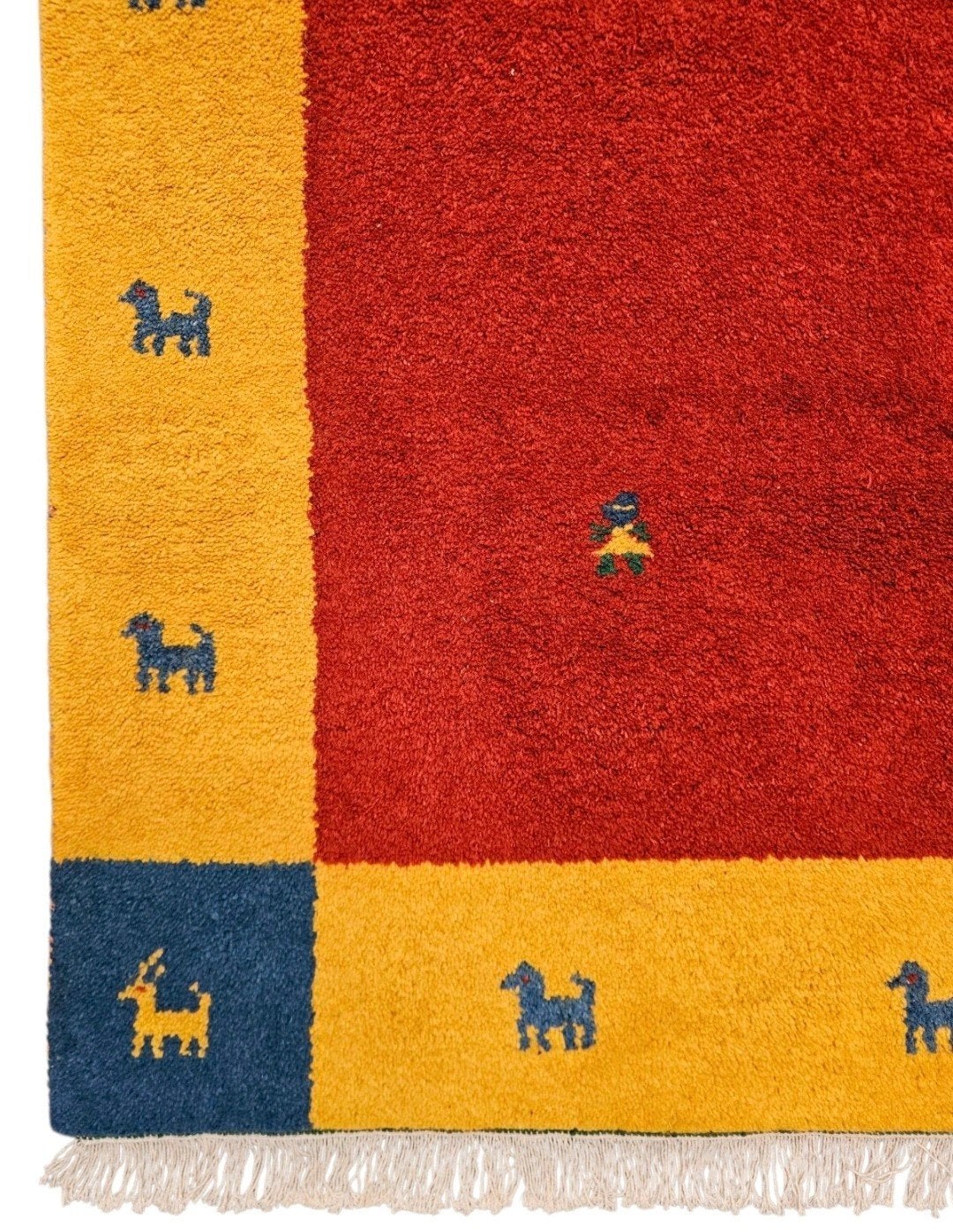 Handmade wool Gabbeh carpet modern yellow border 200x296cm, ., Gabbeh, India, 200 cm of meer