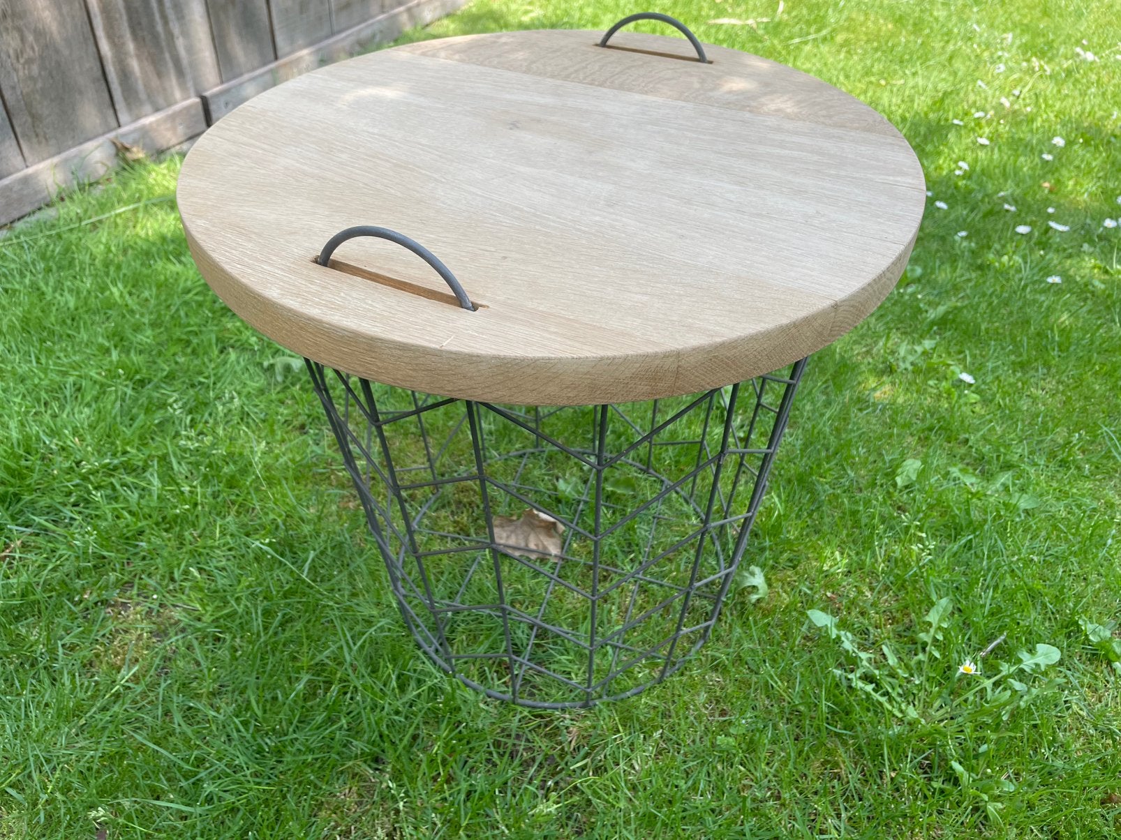 Eiken bijzettafel, Minder dan 45 cm, Minder dan 55 cm, Rond, Ophalen of Verzenden