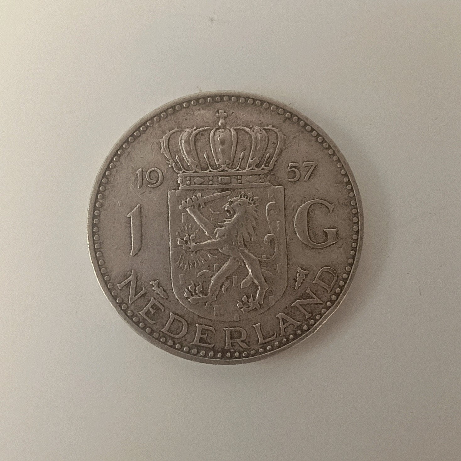 Zilveren Gulden Juliana 1957, Postzegels en Munten, Munten | Nederland, 1 gulden, Koningin Juliana, Zilver, Ophalen of Verzenden