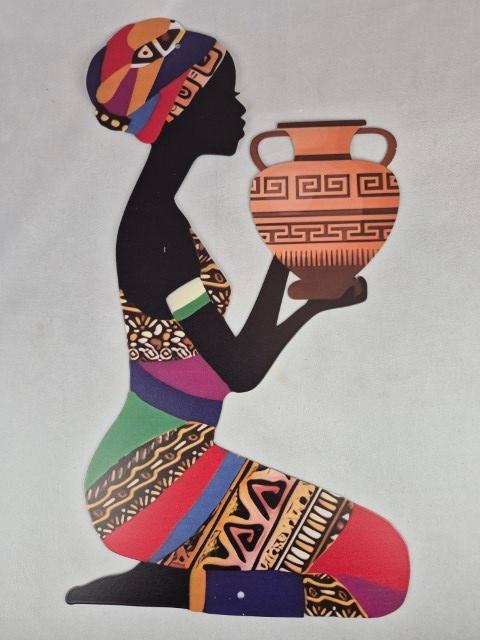 Wanddecoratie Afrikaanse vrouw, Metaal, Meerkleurig, Ophalen of Verzenden, 22 cm