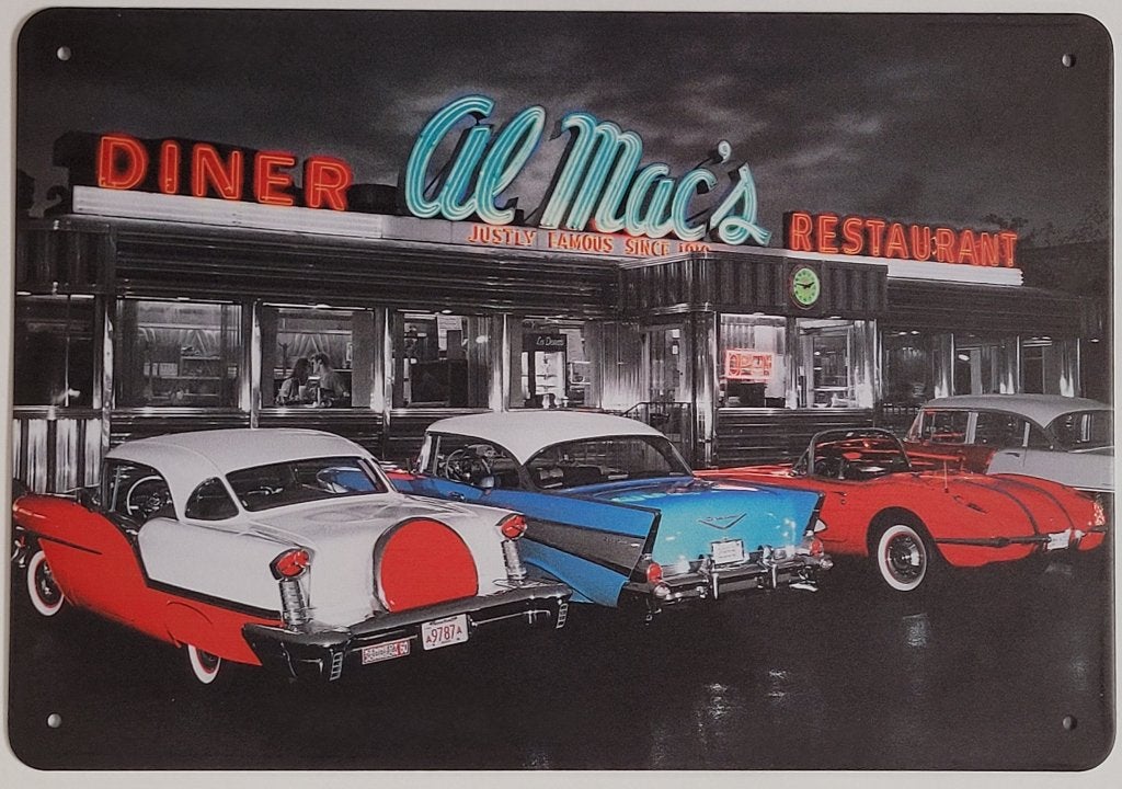Diner Al Mac's autos reclamebord van metaal wandbord deco, Huis en Inrichting, Woonaccessoires | Wanddecoraties, Info@deconoord.nl