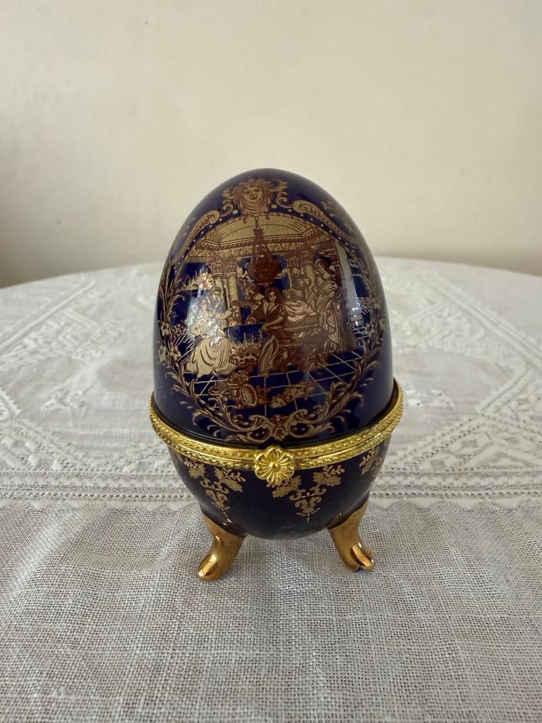 Vintage Limoges sieradendoosje, blauw met goud, Ophalen of Verzenden