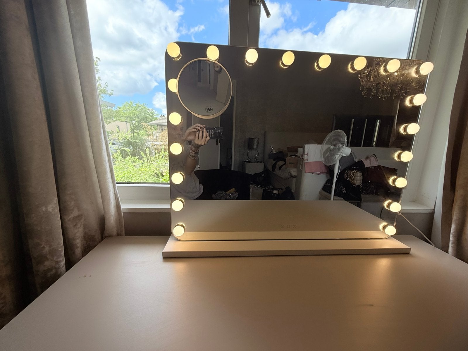 Grote Hollywood make-upspiegel LED 80x60 – dimbaar, Ophalen, Zo goed als nieuw, Minder dan 100 cm, Rechthoekig