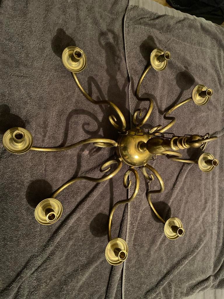 Antieke Koperen Plafondhanger / Kroonluchter voor Kaarsen, Antiek en Kunst, Ophalen, Koper of Brons