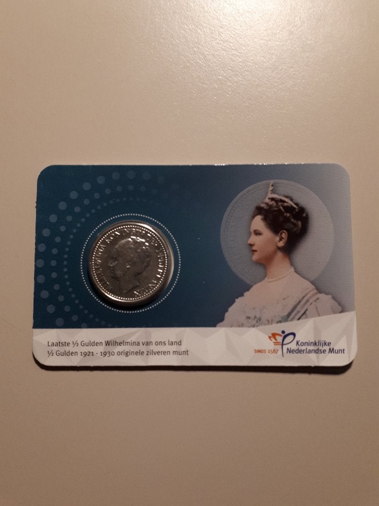 Historische coincard KNM:  1/2 gulden Wilhelmina 1921 (CIRC), Verzenden, Koningin Wilhelmina, Overige waardes, Zilver