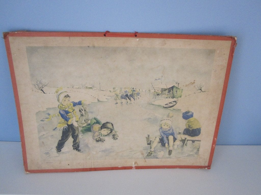 Schoolkaart schaatsen ijspret, Antiek en Kunst, Ophalen
