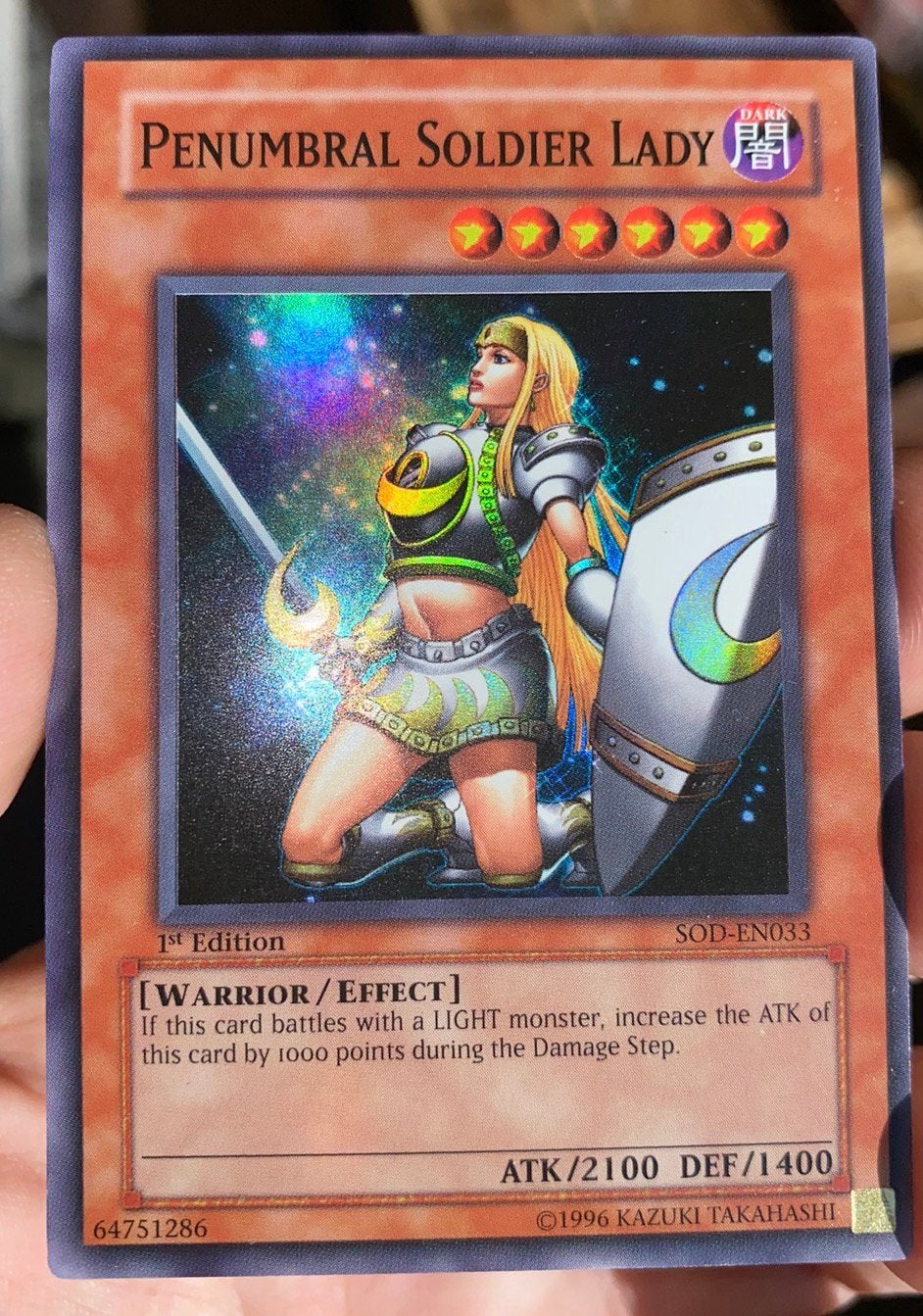 Yu-Gi-Oh! Penumbral Soldier Lady SOD 1st Edition !, Ophalen of Verzenden, Zo goed als nieuw, Losse kaart, Foil