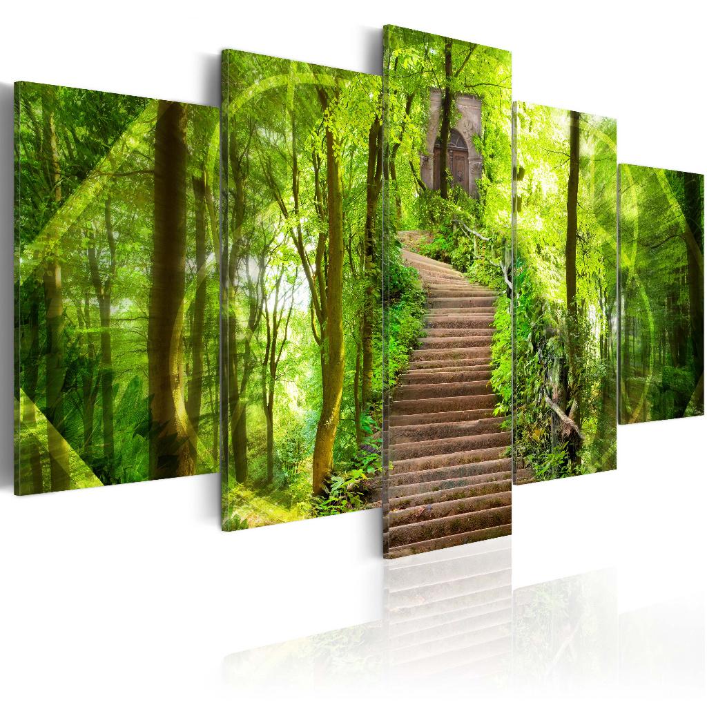 728 Natuur Bos Pad 5 Luik Canvas Schilderij 200x100cm Nieuw, Antiek en Kunst, Ophalen of Verzenden