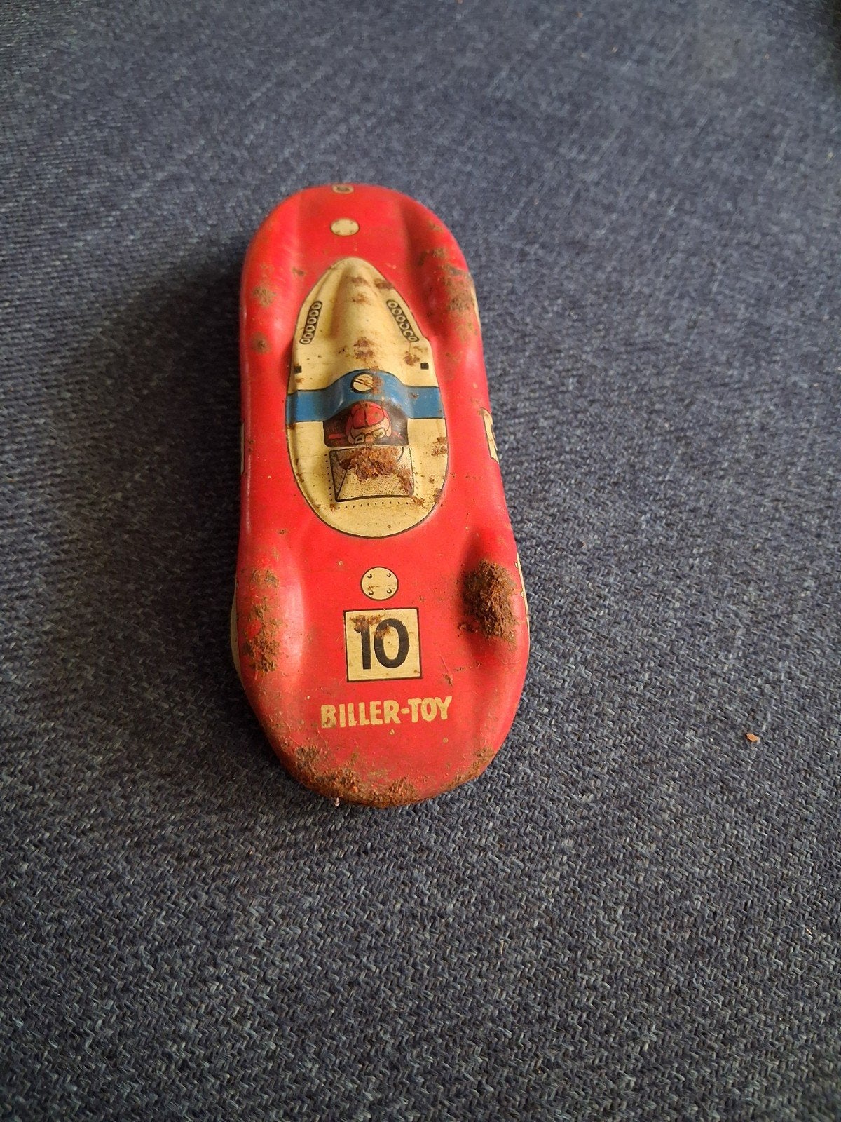 Vintage Biller-Toy raceauto nr. 10 - blikken speelgoed, Ophalen of Verzenden, Gebruikt
