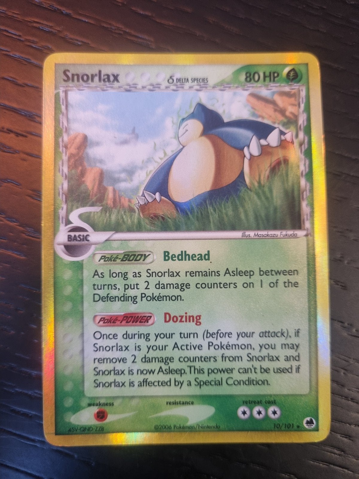 snorlax 10/101 , dragon frontiers holo rare * € 70, Ophalen of Verzenden, Zo goed als nieuw, Losse kaart, Foil