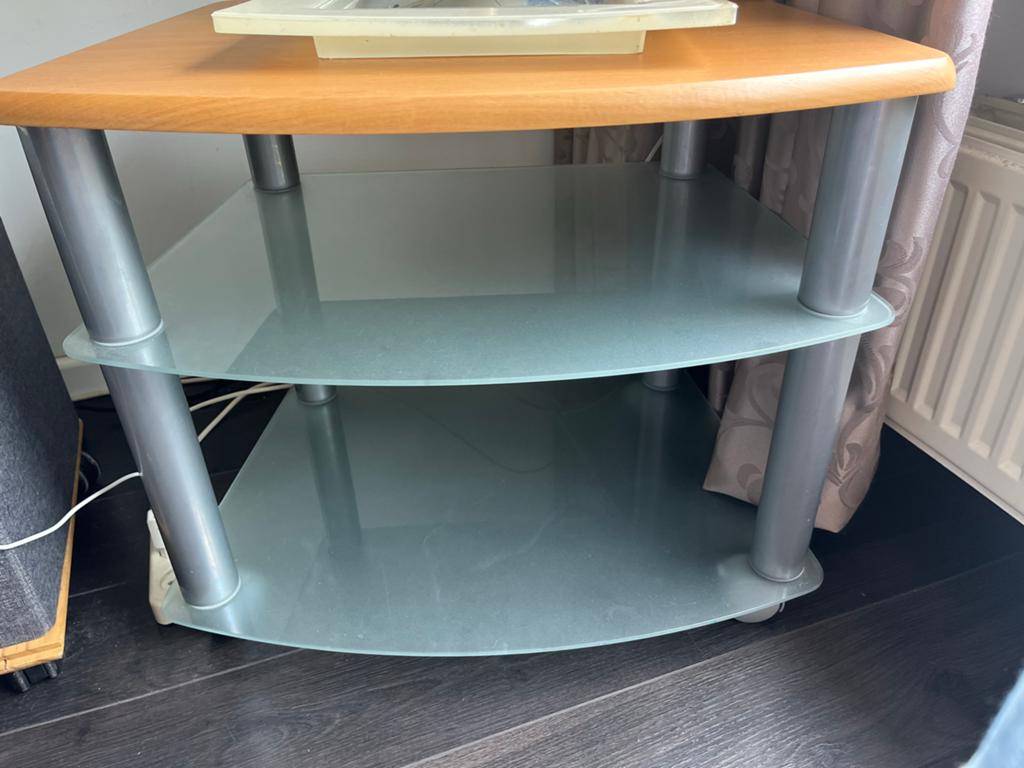 Stijlvol Rek met Glas en Hout, Huis en Inrichting, Woonaccessoires | Cd- en Dvd-rekken, Ophalen, Gebruikt, Glas, 25 tot 75 discs