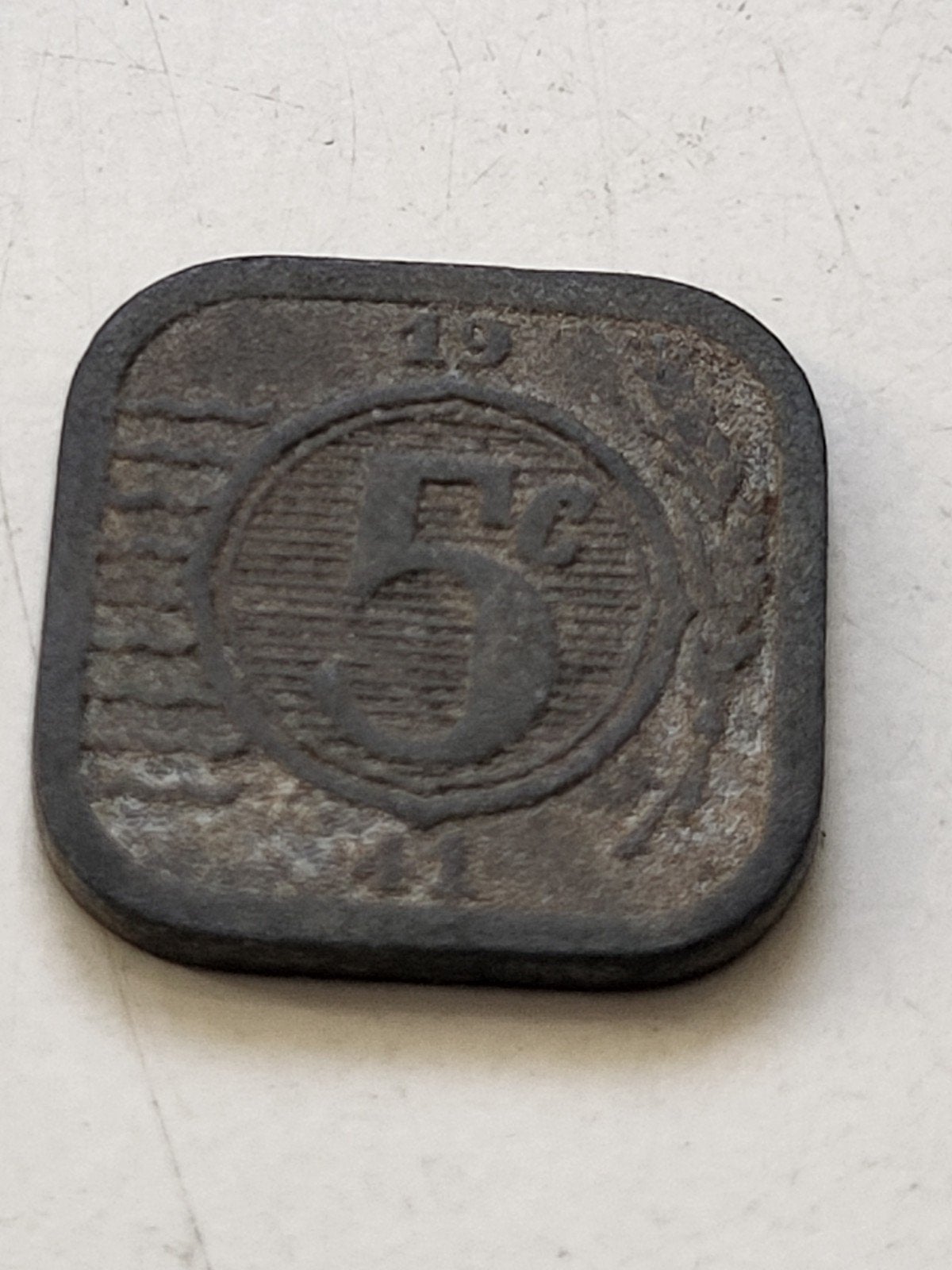 Munt Nederland 5 cent 1941 zink vierkant oorlogsgeld, Ophalen of Verzenden, Koningin Wilhelmina, 5 cent, Losse munt