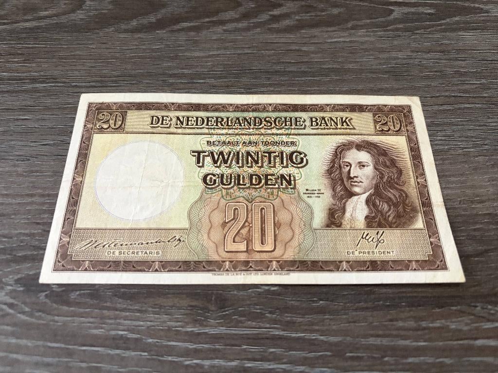 Zeldzaam biljet 20 gulden Stadhouder Willem III, 1945, Ophalen of Verzenden, 25 gulden