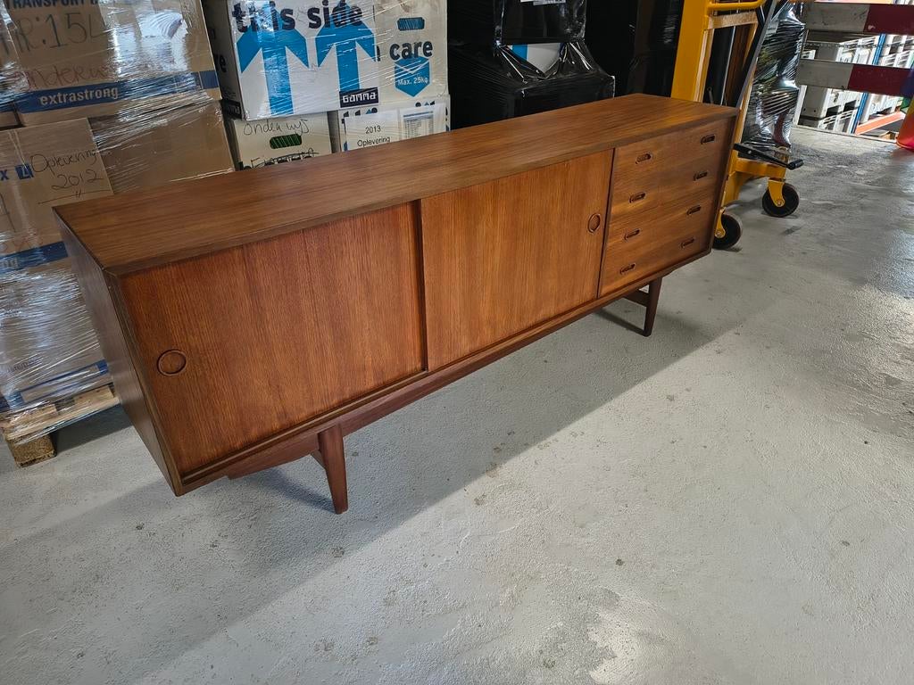 Vintage lowboard teak dressoir Scandinavisch jaren '60, Ophalen, Gebruikt, Met deur(en), .