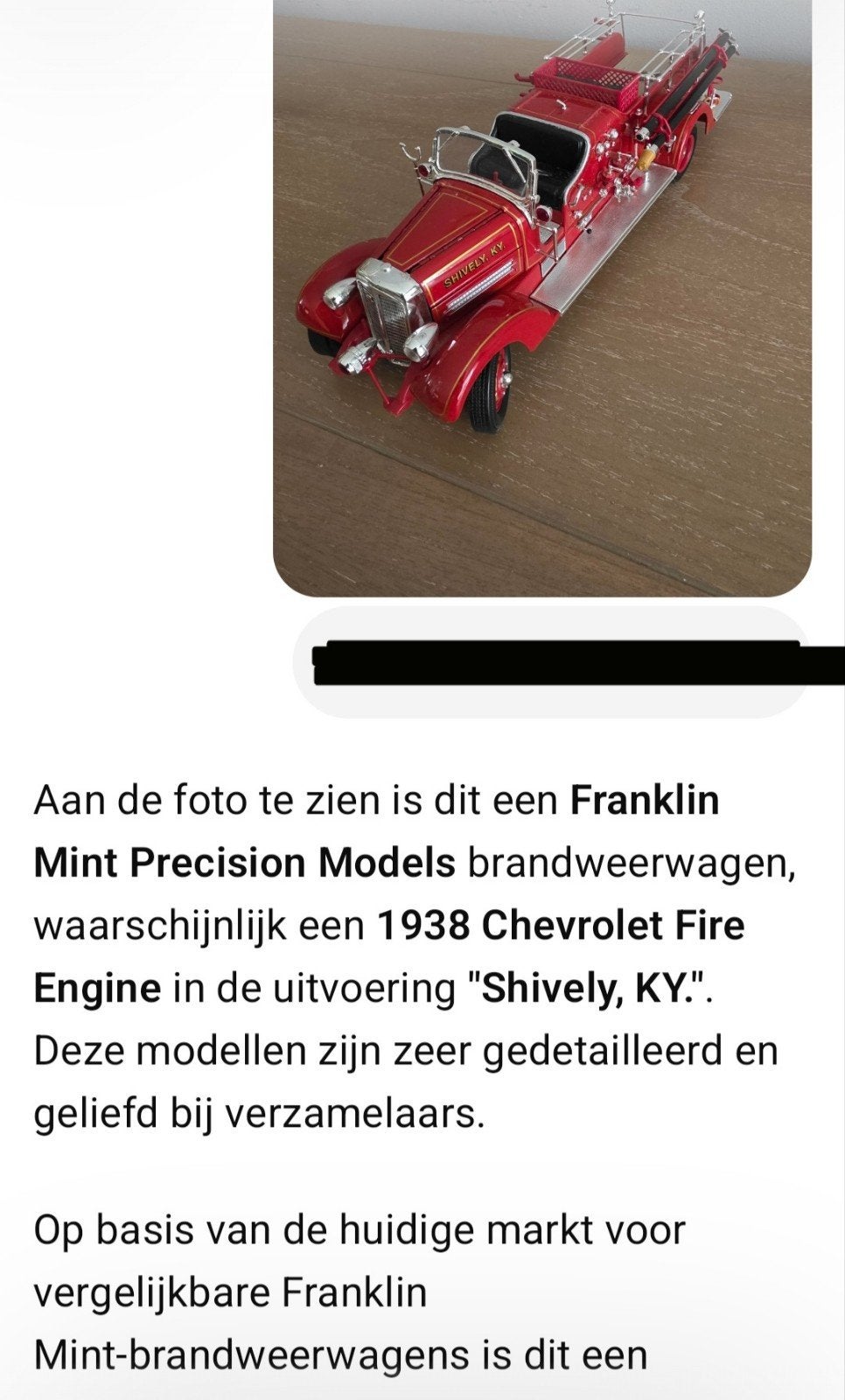 Franklin Mint Precision Models Brandweerwagen Shively KY, Ophalen of Verzenden