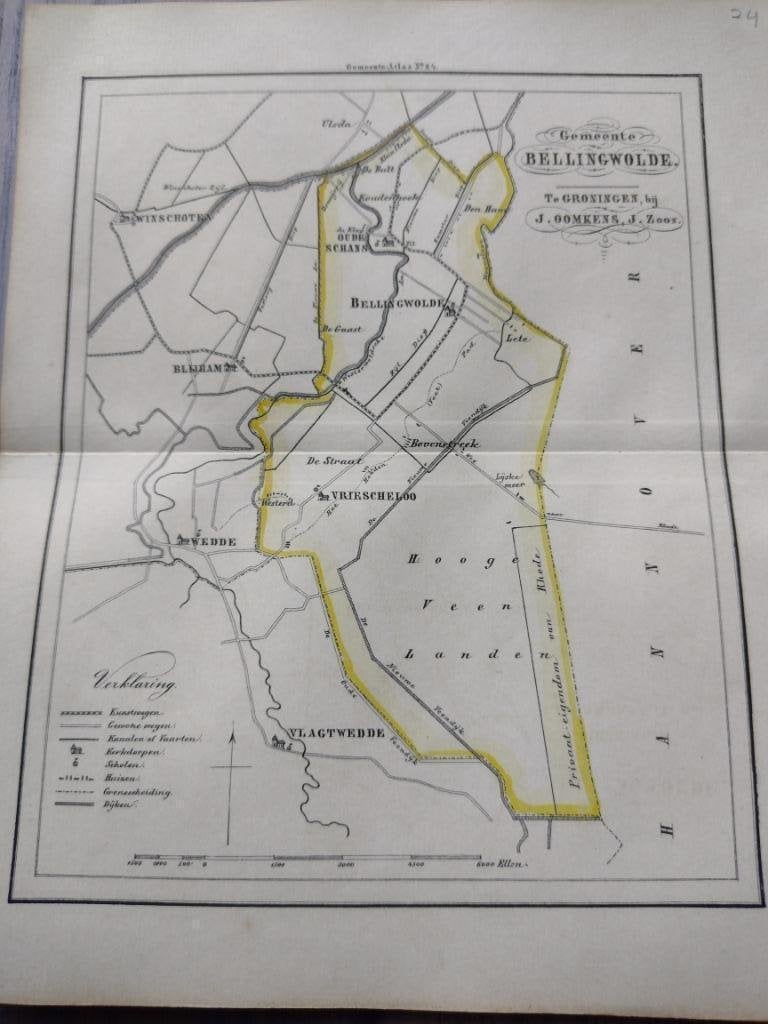 24 Bellingwolde Oude Schans Blijham Wedde Litho Fehse 1862, Antiek en Kunst, Ophalen of Verzenden