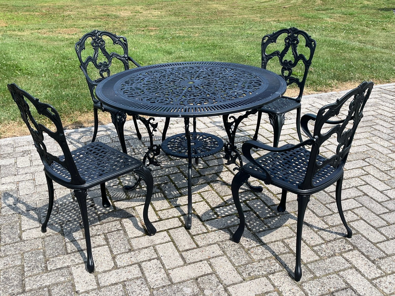 Bistroset 5-delig gietaluminium zwart, Tuin en Terras, Ophalen, Zo goed als nieuw, 2 zitplaatsen