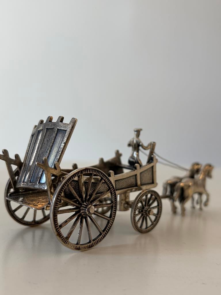 Antieke Zilveren Koets met Paarden en Koetsier, Antiek en Kunst, Antiek | Goud en Zilver, Ophalen of Verzenden, Zilver