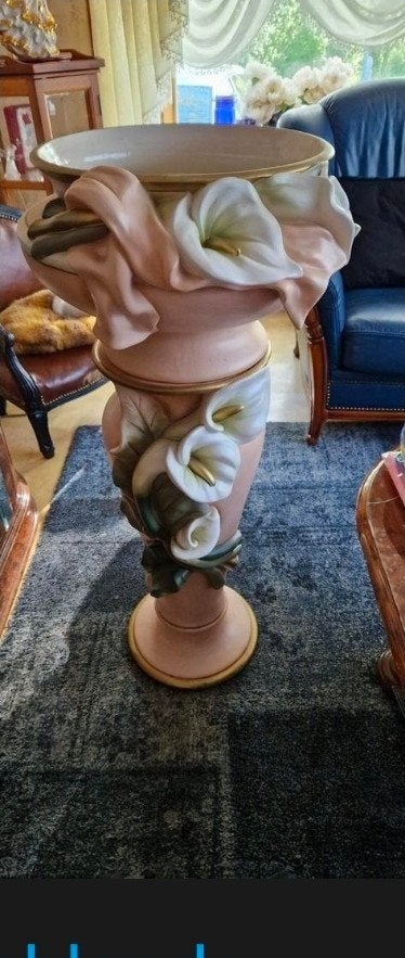 Decoratieve Vloervaas met Calla Lelies - Roze/Goud, Antiek en Kunst, Ophalen