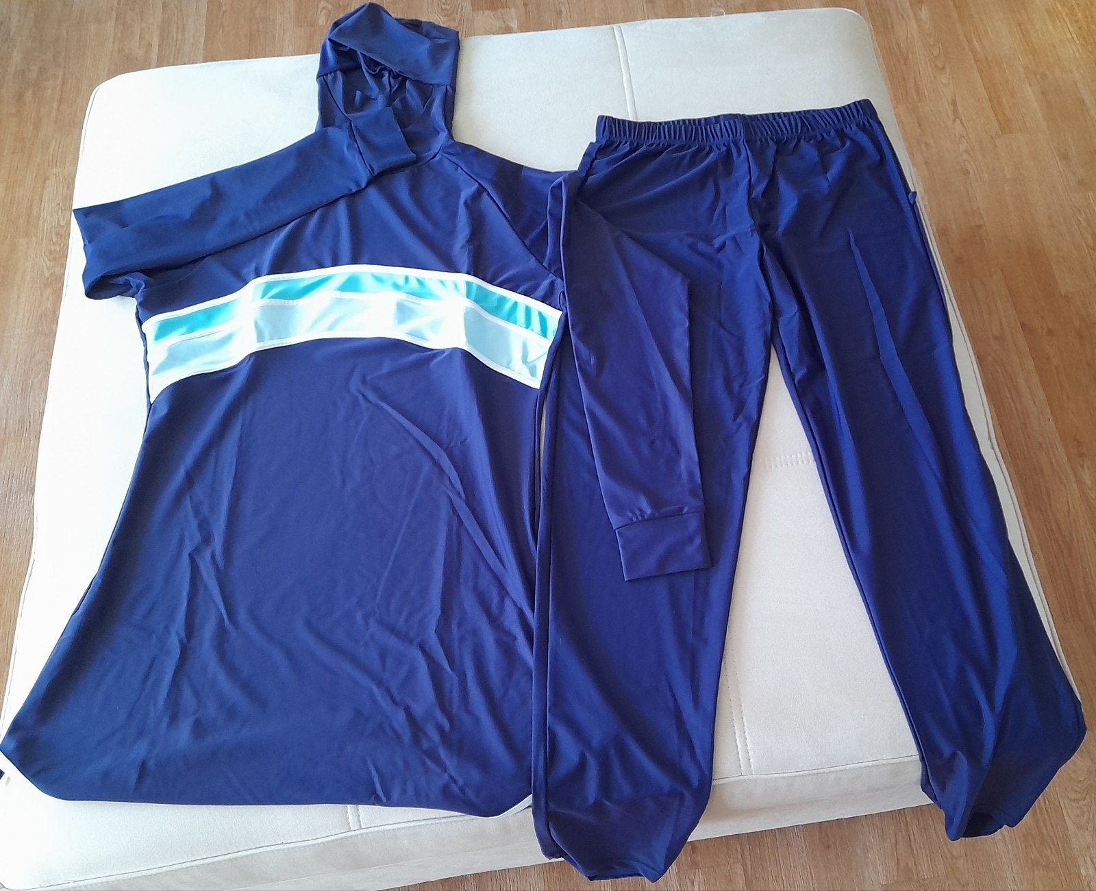 Burkini zwempak maat M - Donkerblauw met turquoise streep, Kleding | Dames, Badmode en Zwemkleding, Ophalen of Verzenden, Nieuw