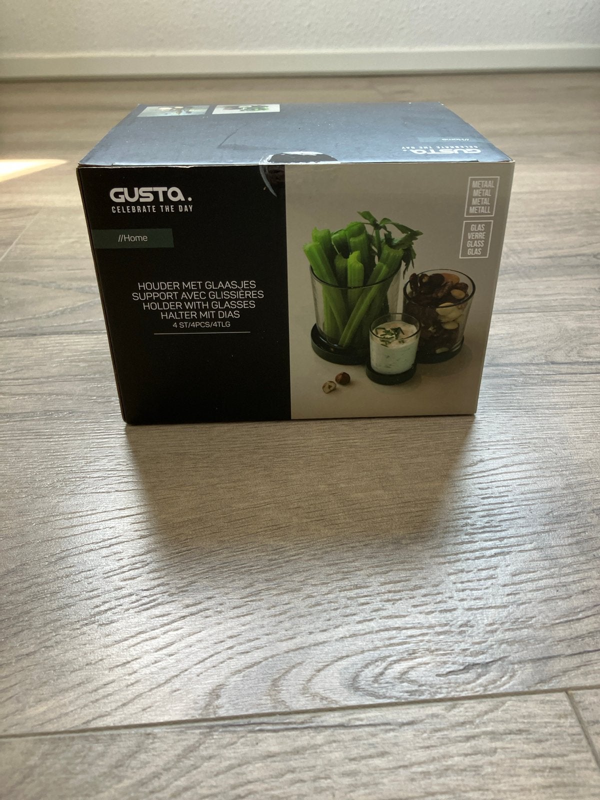 Gusta Glazenhouder met 4 glaasjes - Nieuw in doos, Ophalen, Nieuw, Gusta, Zwart
