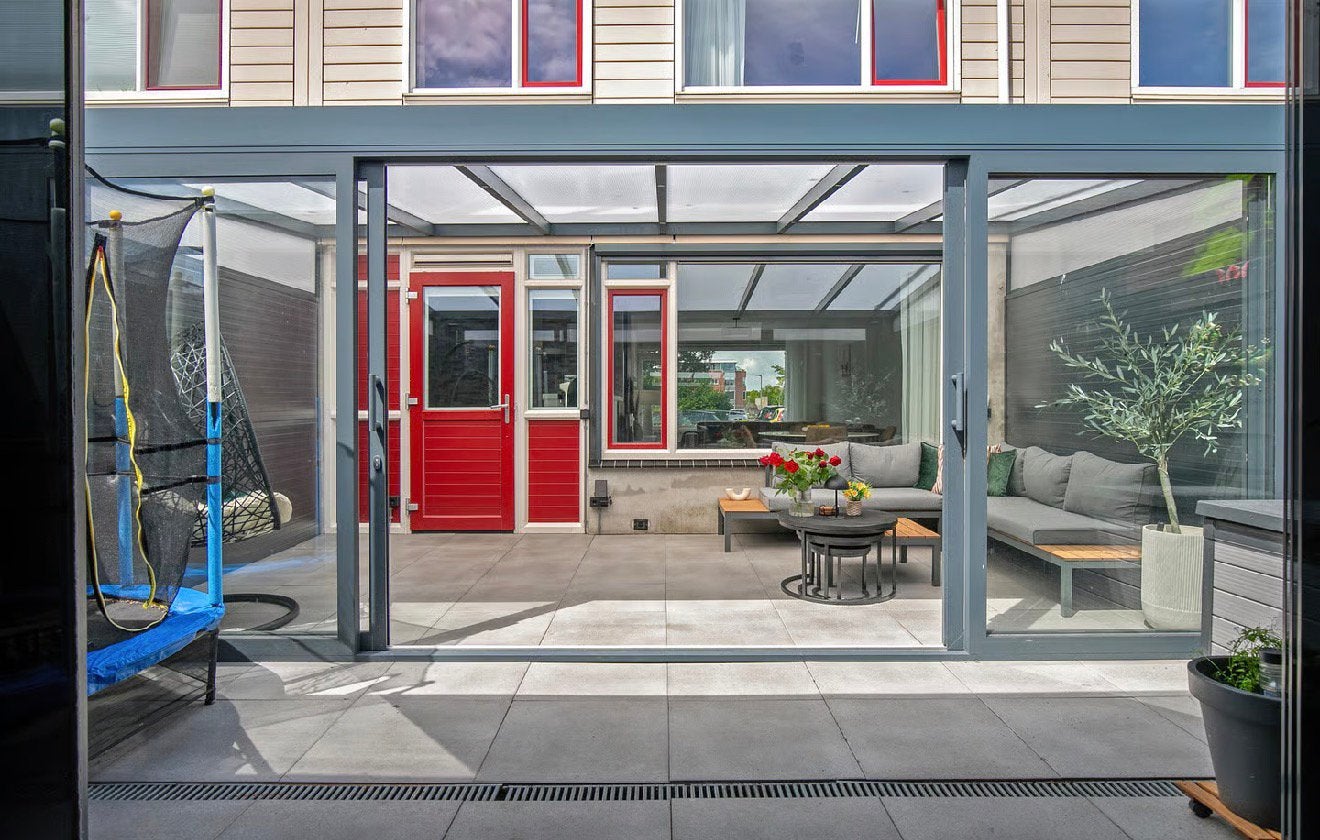 Mooie overkapping 6 x 3 meter met luxe schuifpui – slechts 3, Ophalen of Verzenden, Zo goed als nieuw, Veranda