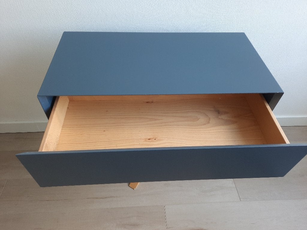 Blauw Pastoe ladekastje, Huis en Inrichting, Kasten | Ladekasten, Ophalen, 1 of 2 laden, 50 tot 100 cm, Zo goed als nieuw