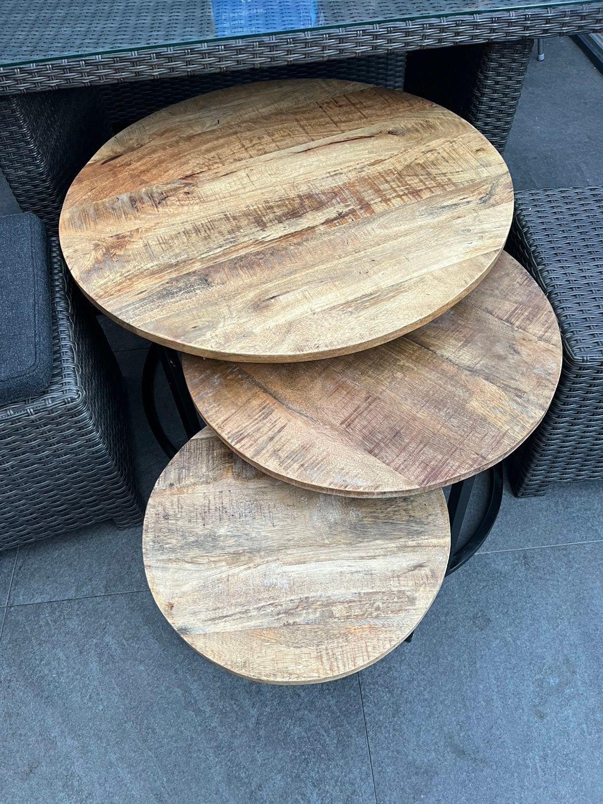 Mango hout salontafels, Ophalen of Verzenden, Zo goed als nieuw, Rond, 50 tot 100 cm