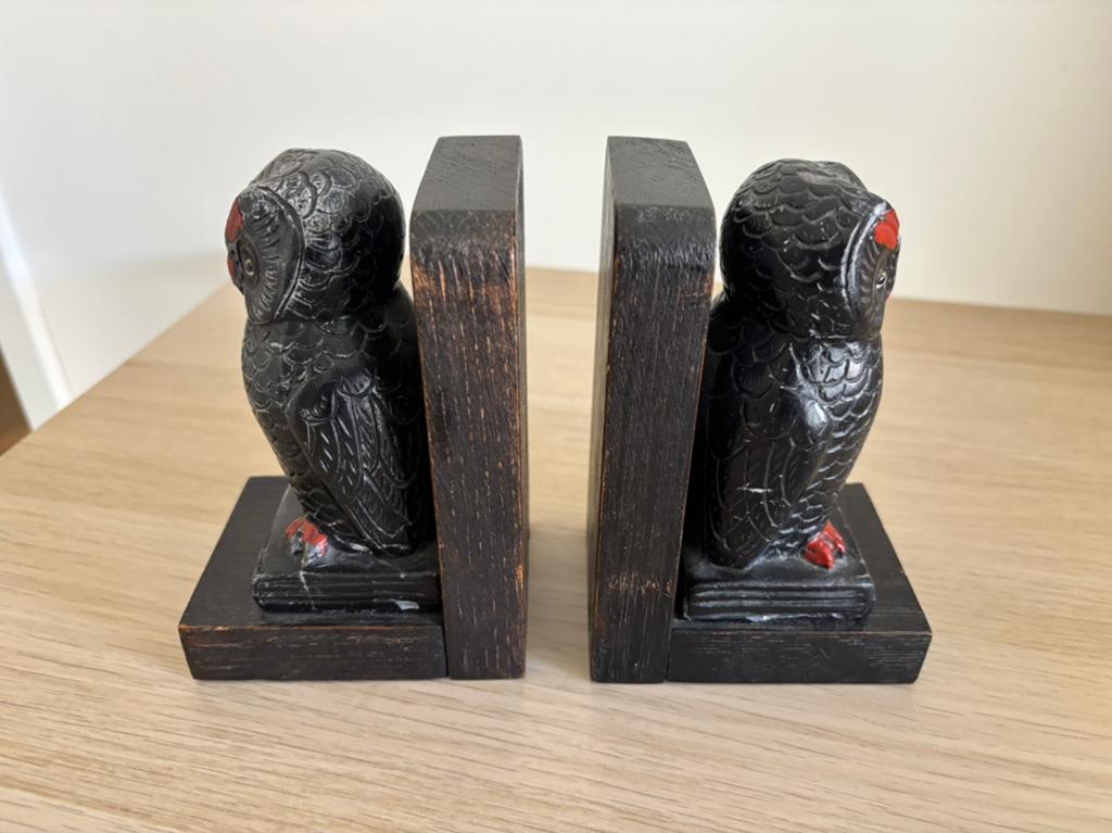 2 houten boekensteunen Uilen, Huis en Inrichting, Ophalen of Verzenden, Zo goed als nieuw