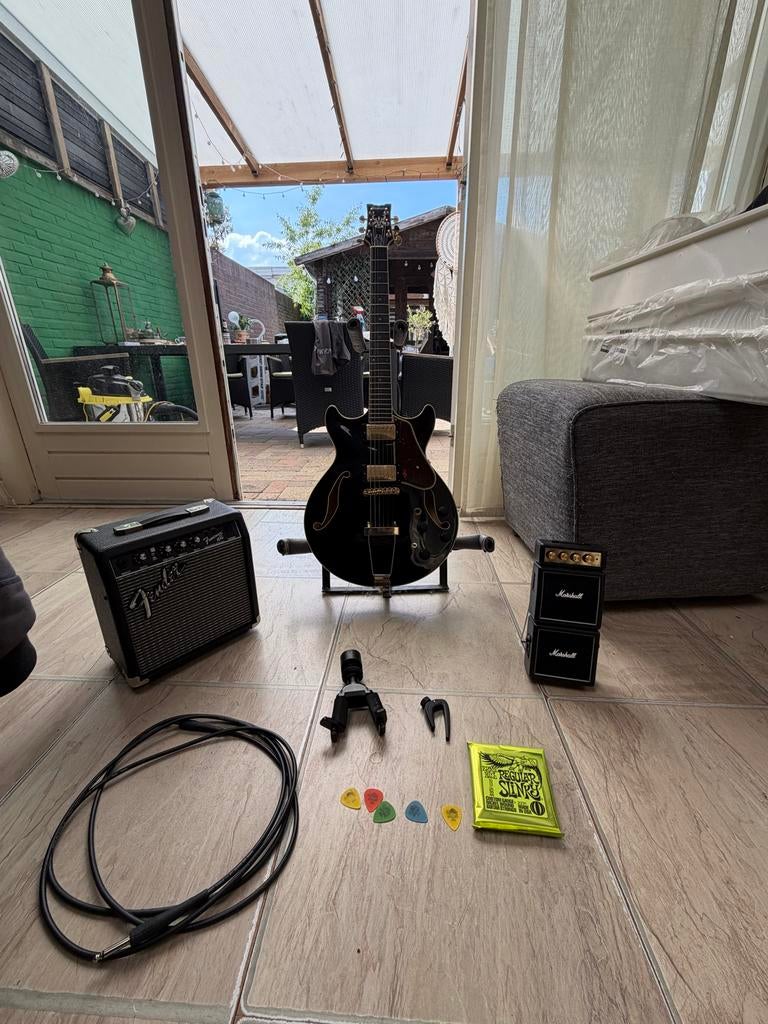Ibanez AMH90-BK met 2 versterkers, Ophalen, Semi-solid body, Ibanez, Met versterker