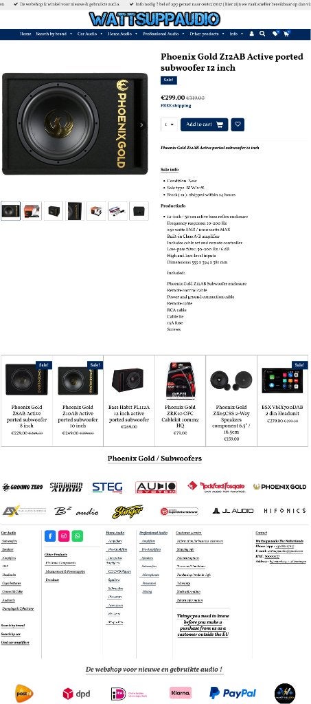 Phoenix Gold Z12AB Active ported subwoofer 12 inch, Hifi-Focus, Aalsmeerderweg 173 1432 CL, Aalsmeer, Nieuw, Ophalen of Verzenden