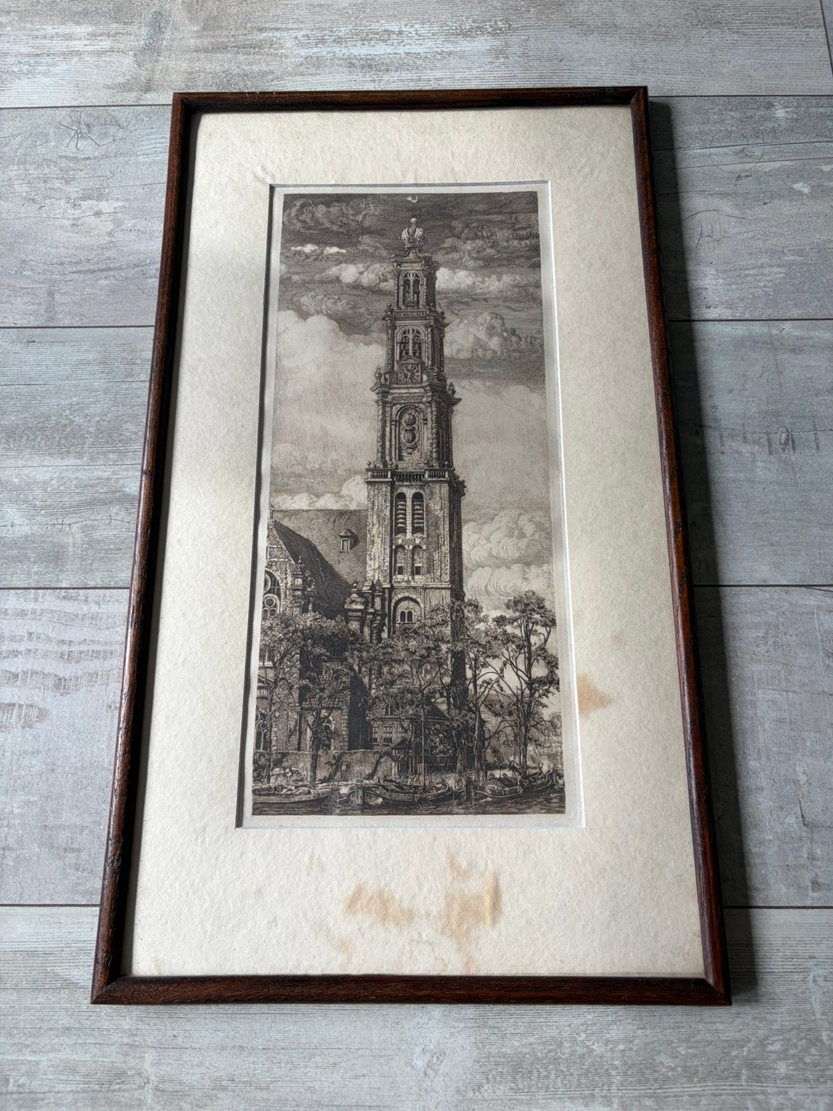 Ets Westertoren Amsterdam, Antiek en Kunst, Ophalen of Verzenden, 62 cm, 35 cm