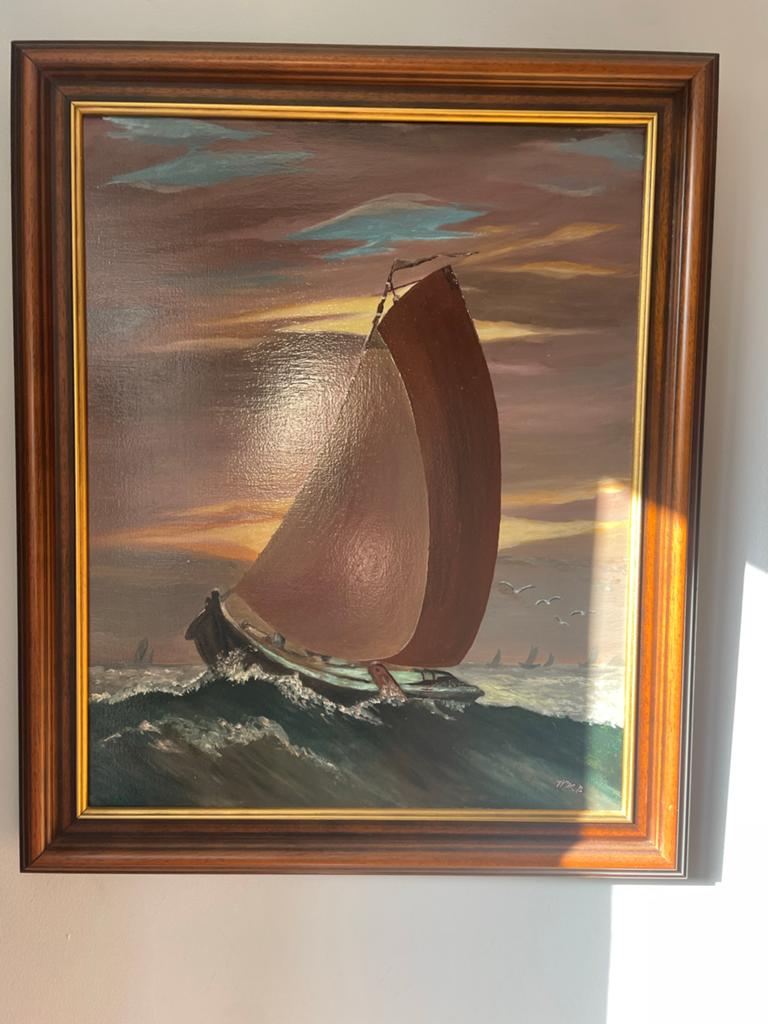 Olieverfschilderij: Zeilschip op woelige zee, Antiek en Kunst, Kunst | Schilderijen | Klassiek, Ophalen