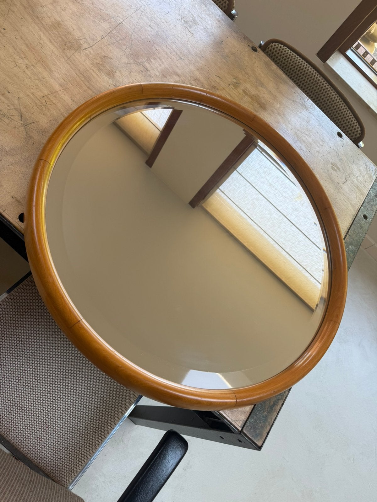 Vintage houten ronde spiegel, Ophalen, Rond, Zo goed als nieuw, Nvt