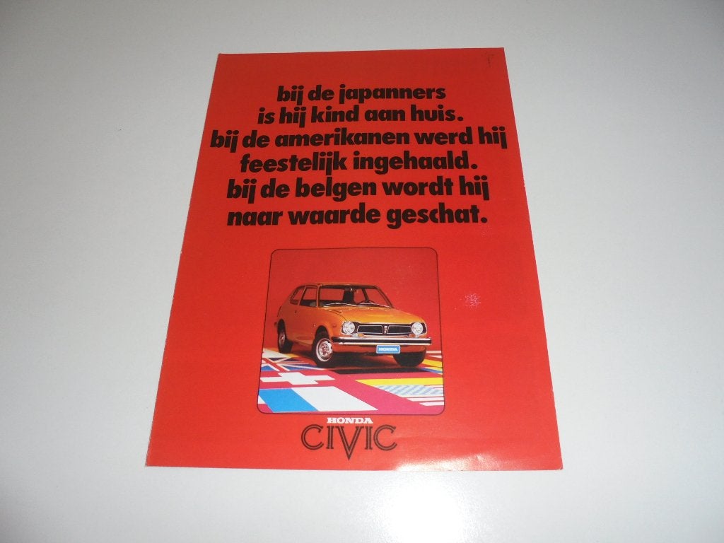 brochure Honda Civic  1973, Ophalen of Verzenden, Zo goed als nieuw, Honda