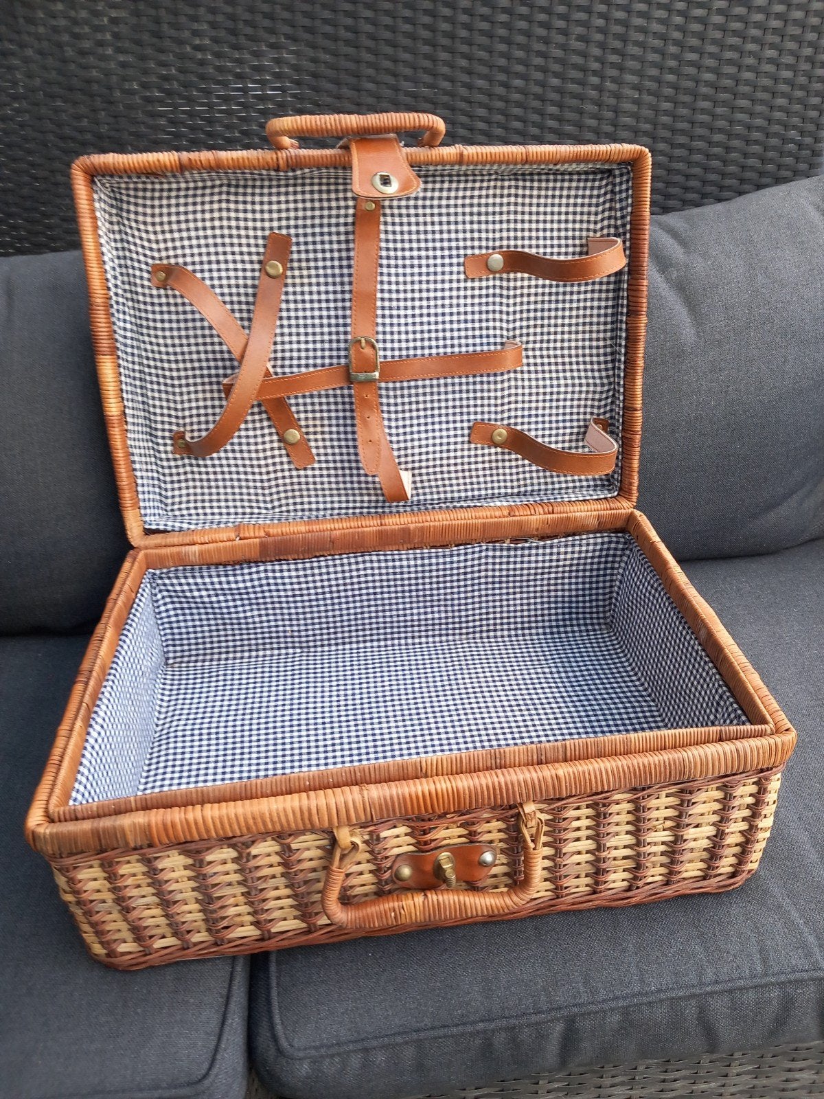 Vintage picknickmand met geruite voering - Zo goed als nieuw, Ophalen of Verzenden, Zo goed als nieuw, Zonder inhoud