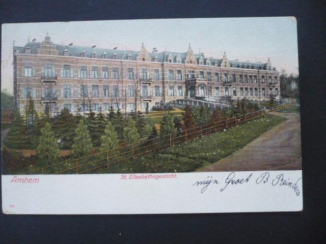 arnhem st. elizabethsgesticht in kleur gelopen 1905, Ophalen of Verzenden, Voor 1920, Gelopen, Gelderland
