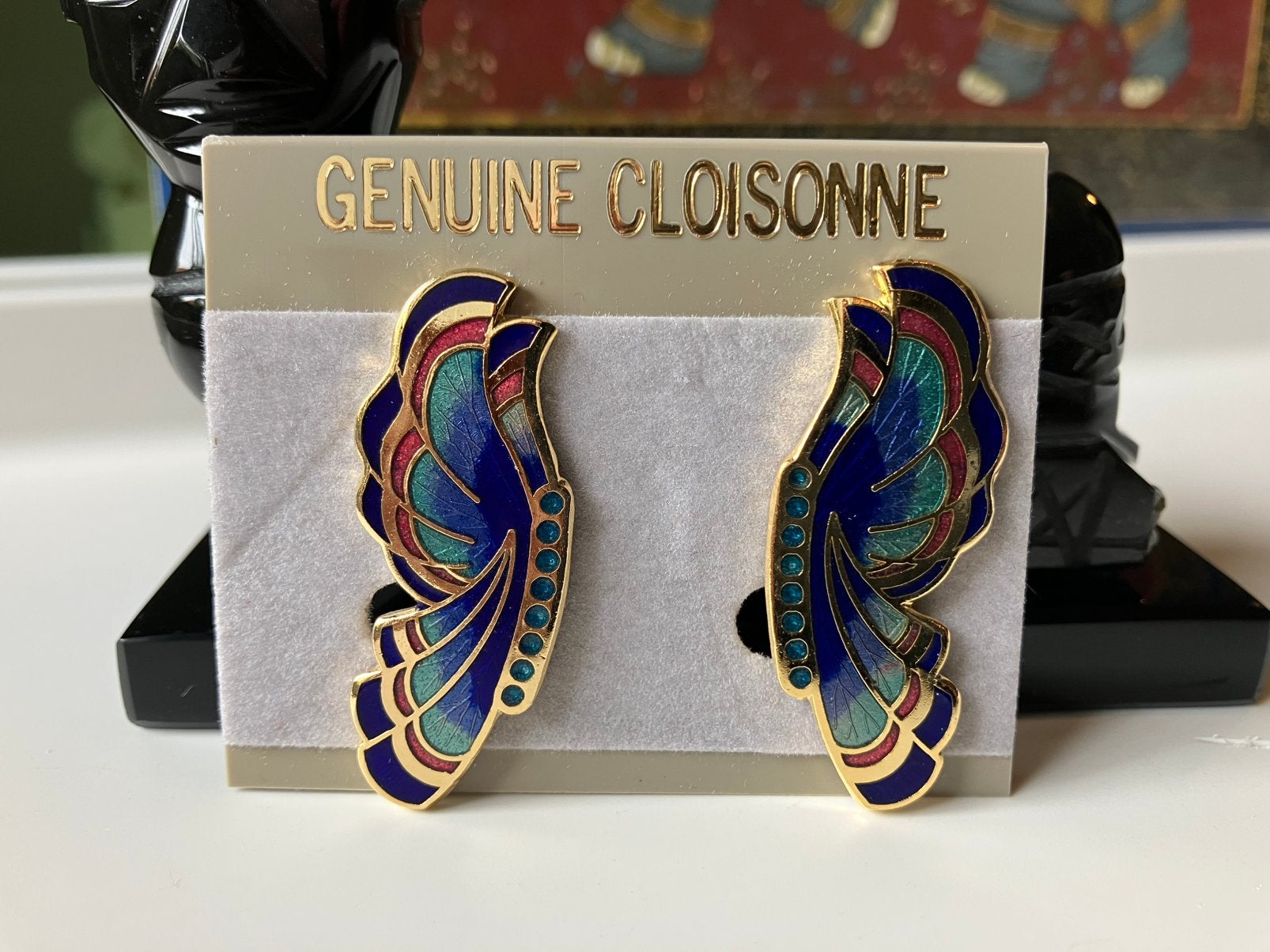 Vintage cloisonne clipoorbellen, Ophalen of Verzenden, Zo goed als nieuw, Goud, Overige materialen