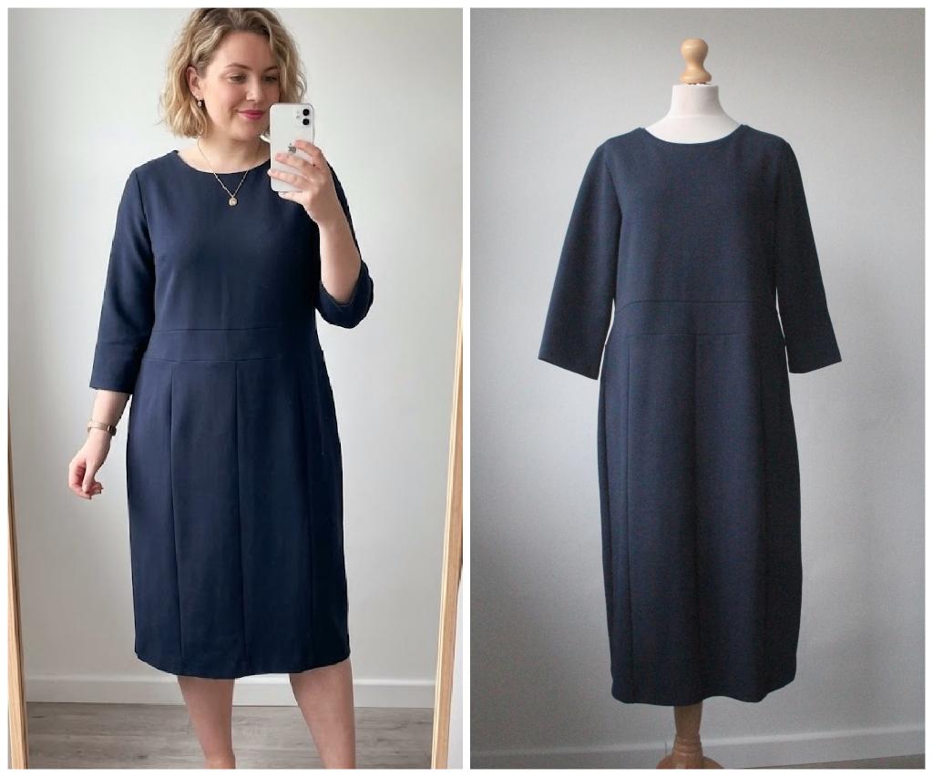 Madeleine - prachtige tijdloze jurk - blauw - maat 42, Kleding | Dames, Jurken, Zo goed als nieuw, Maat 42/44 (L), Blauw, Knielengte