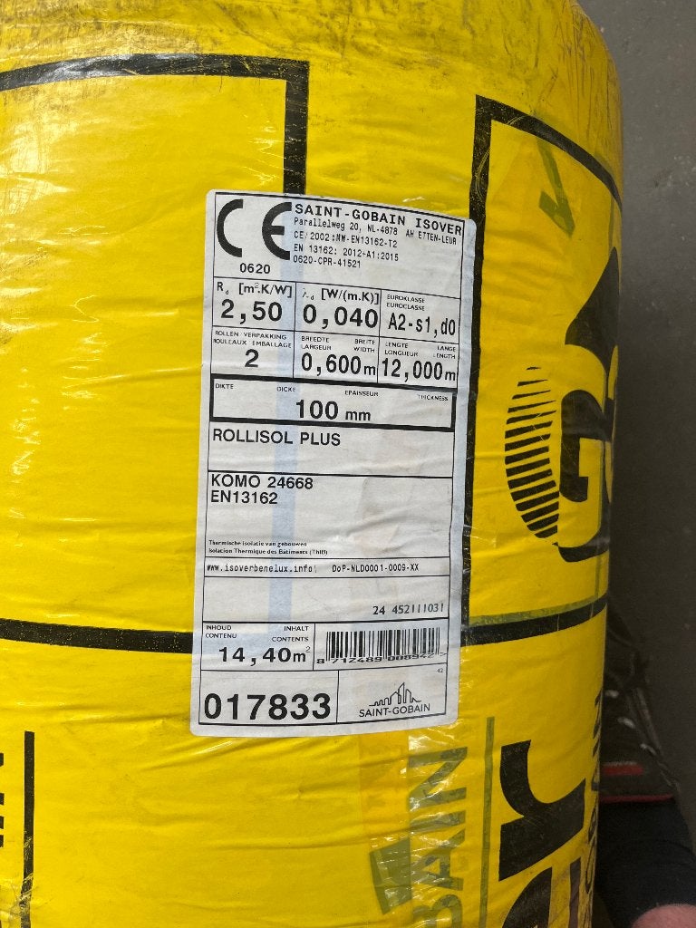 Isolatie Rollisol Plus Glaswol 100mm - 15 m2, Ophalen, Vloerisolatie, Nieuw, 15 m² of meer
