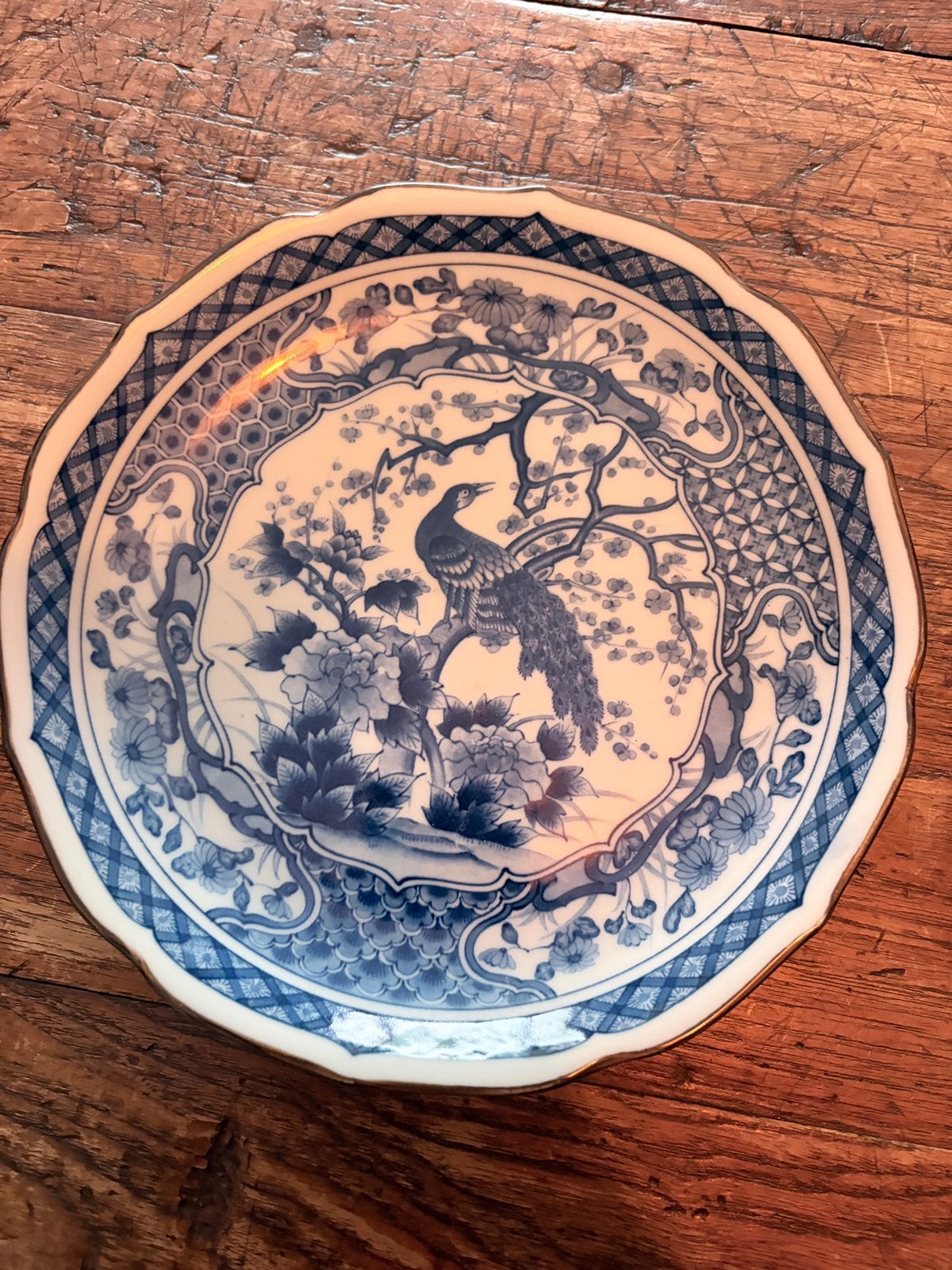 Wandbord, blauw/ Japans/ vintage, pauw in boom., Ophalen of Verzenden