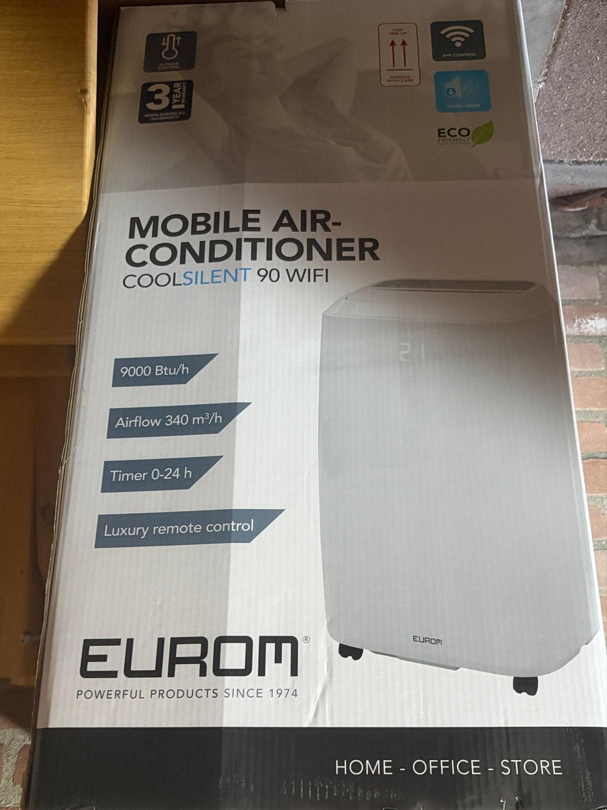 Eurom Coolsilent 90 Wifi Mobiele Airconditioner, Witgoed en Apparatuur, Airco's, Ophalen, Nieuw, 3 snelheden of meer, Koelen en Ontvochtigen