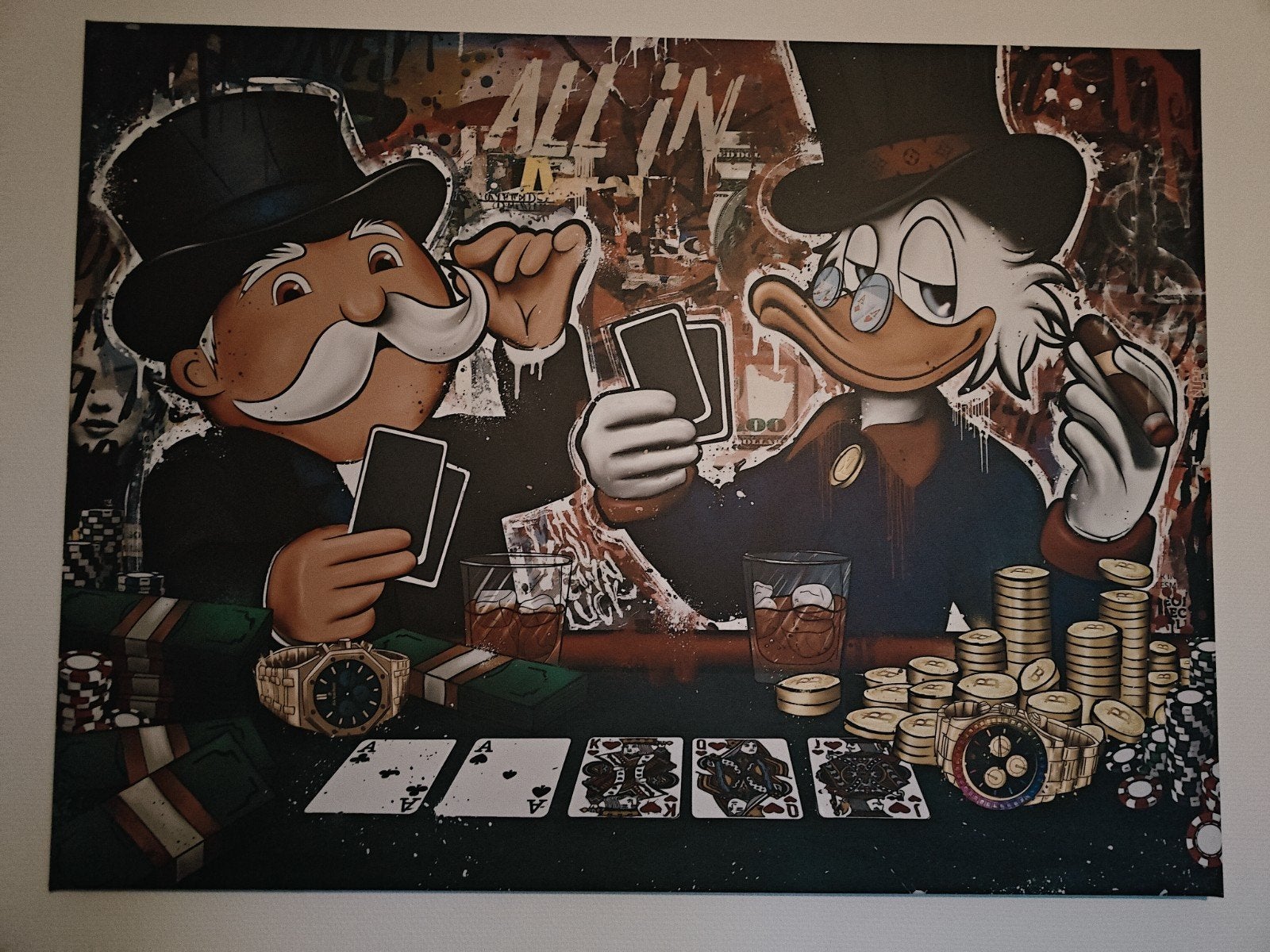 Monopoly man & Dagobert Duck Poker Schilderij - 120x90, Ophalen of Verzenden