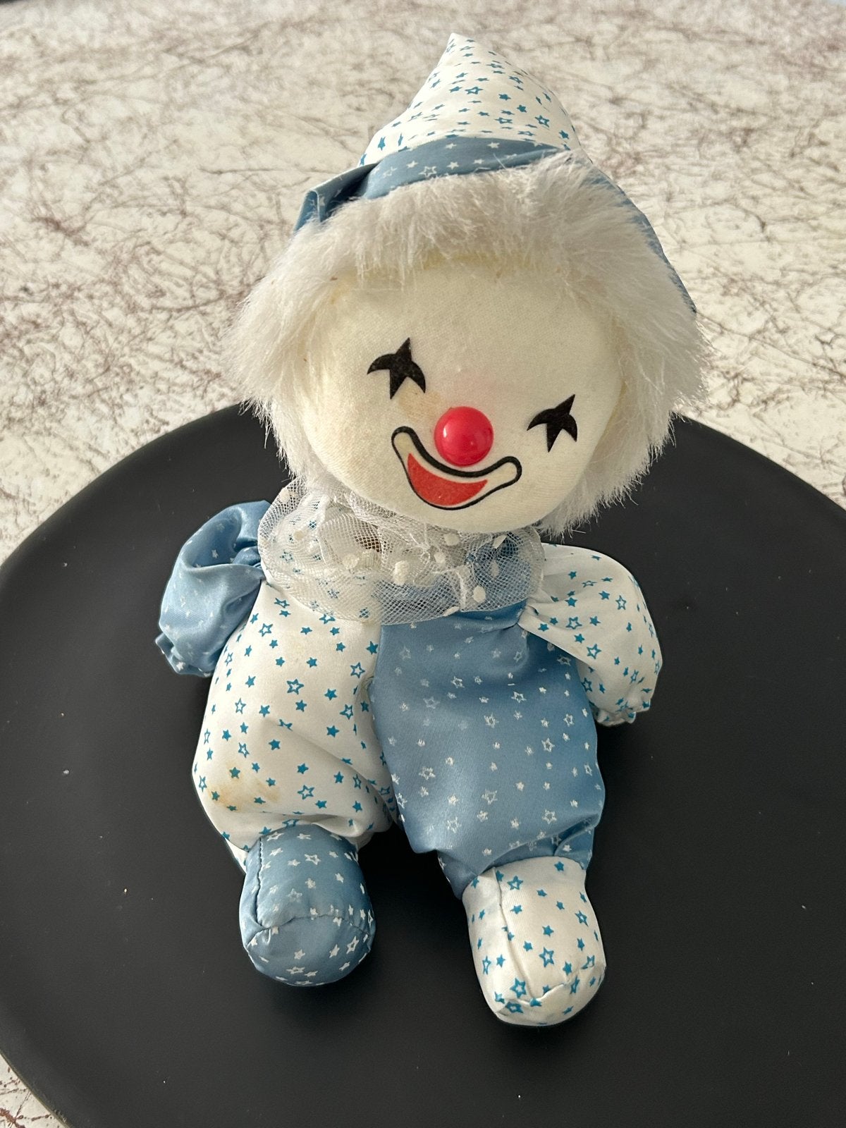 Vintage Poter clown  met Muziekdoosje - Blauw/Wit Sterren, Gebruikt, Overige merken, Met geluid, Overige karakters