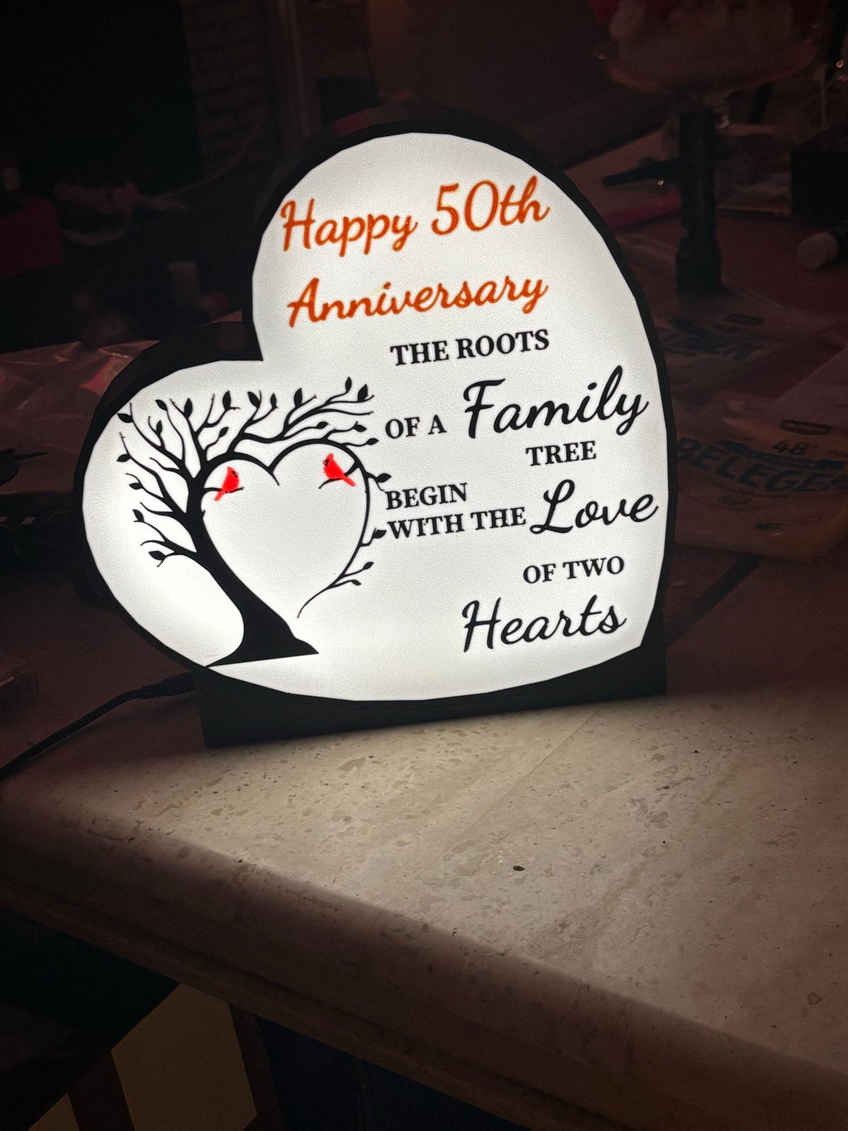 3D Geprinte Lamp - Uniek Cadeau 50 Jaar Getrouwd (22cm), Huis en Inrichting, Lampen | Overige, Wit, Overige merken, Kunststof