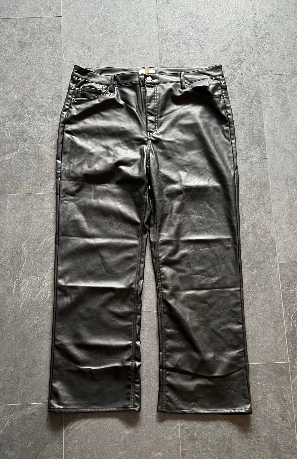H&M Zwarte Faux Leren Broek Maat 50, Ophalen, Zwart, Maat 46/48 (XL) of groter, Zo goed als nieuw