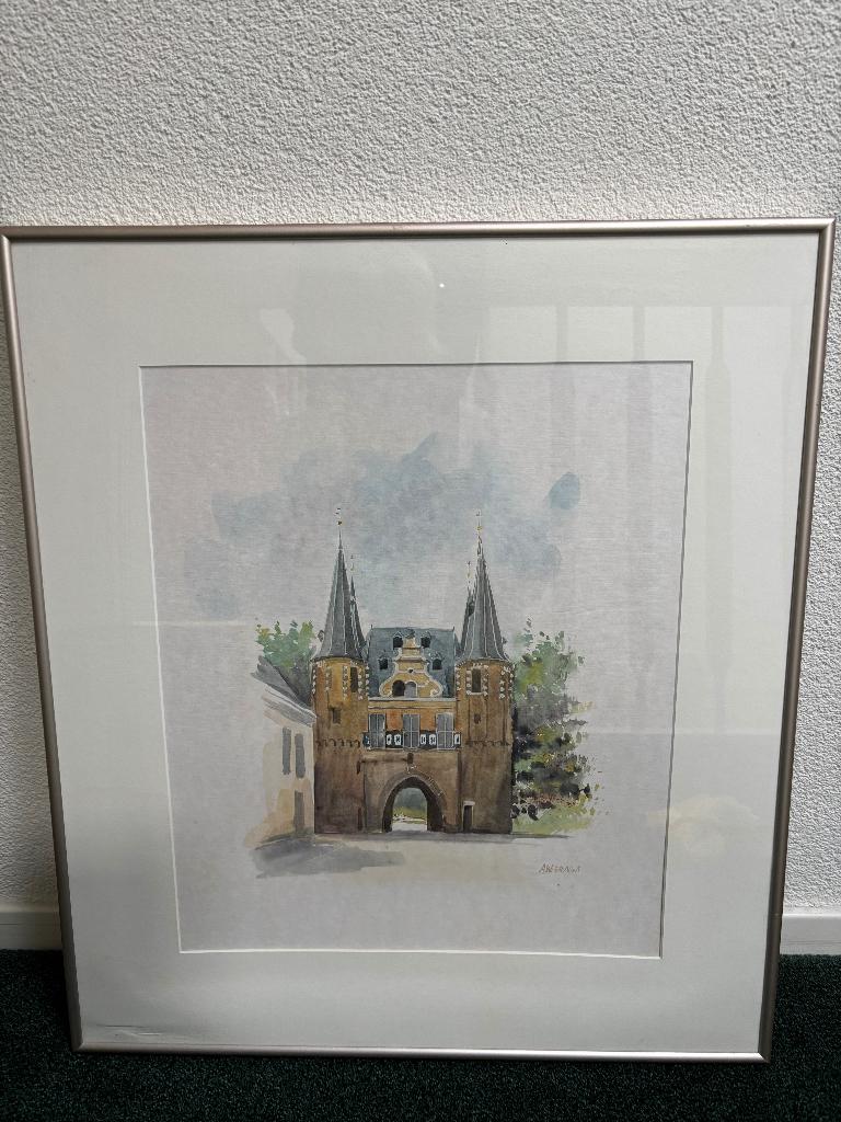 Aquarel van A. Wieringa; Broederpoort Kampen, Ophalen of Verzenden