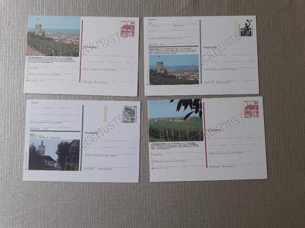 4 verschillende briefkaarten postkarten met perforatie, Ophalen, BRD, Postfris