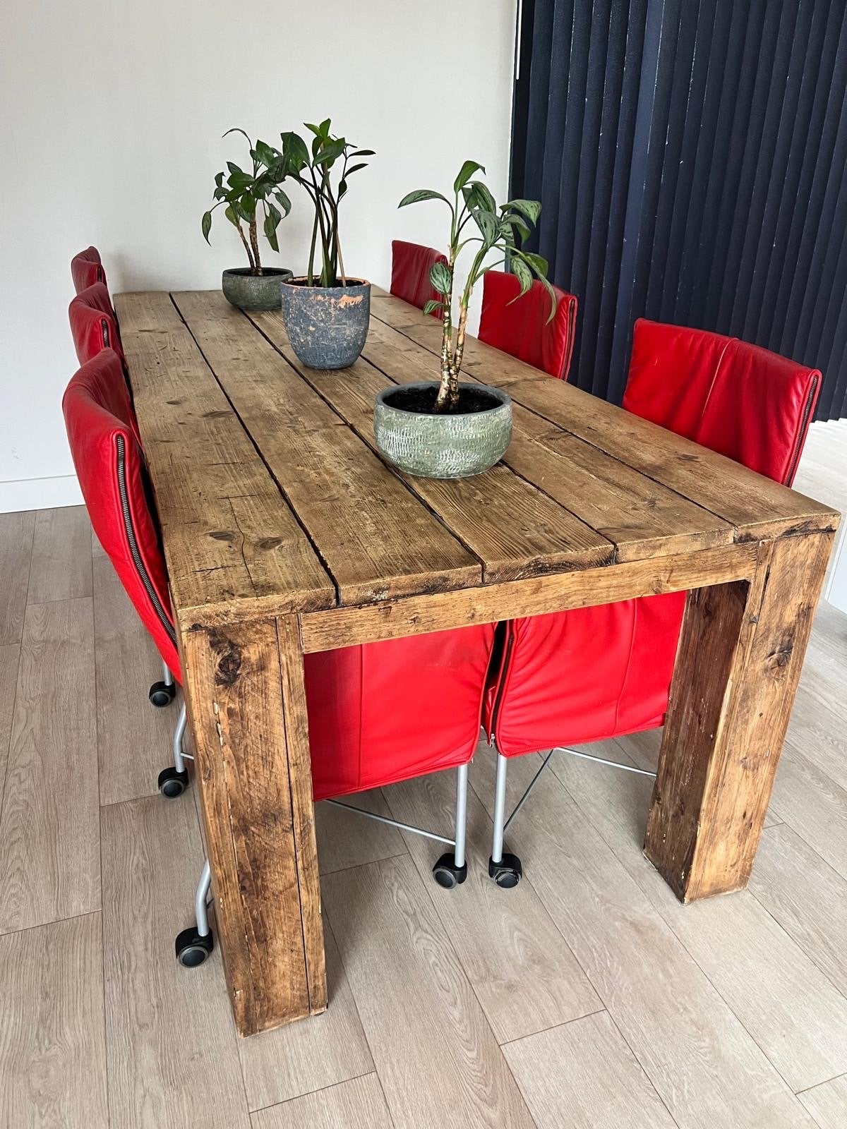 Steigerhouten eettafel 250x99 cm voor 6-8 personen, Huis en Inrichting, Ophalen, Gebruikt, 200 cm of meer, 50 tot 100 cm